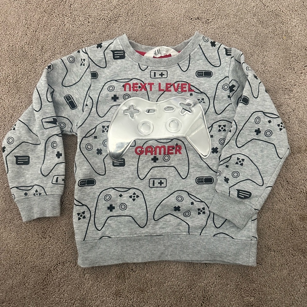 H&M Gray Gamer Sweatshirt with Game Controller Design